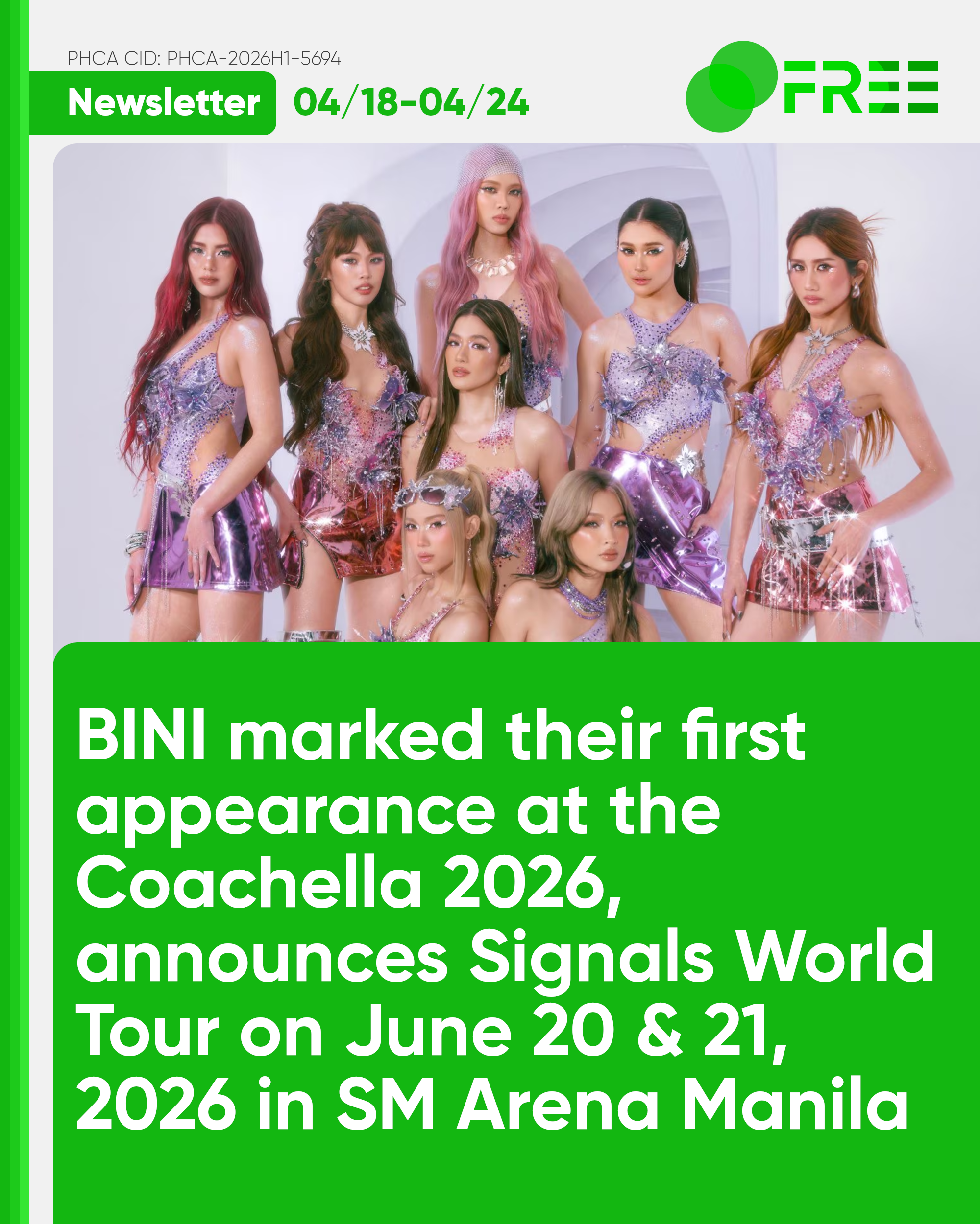 BINI marked their first appearance at the Coachella 2026, announces Signals World Tour on June 20 & 21, 2026 in SM Arena Manila.