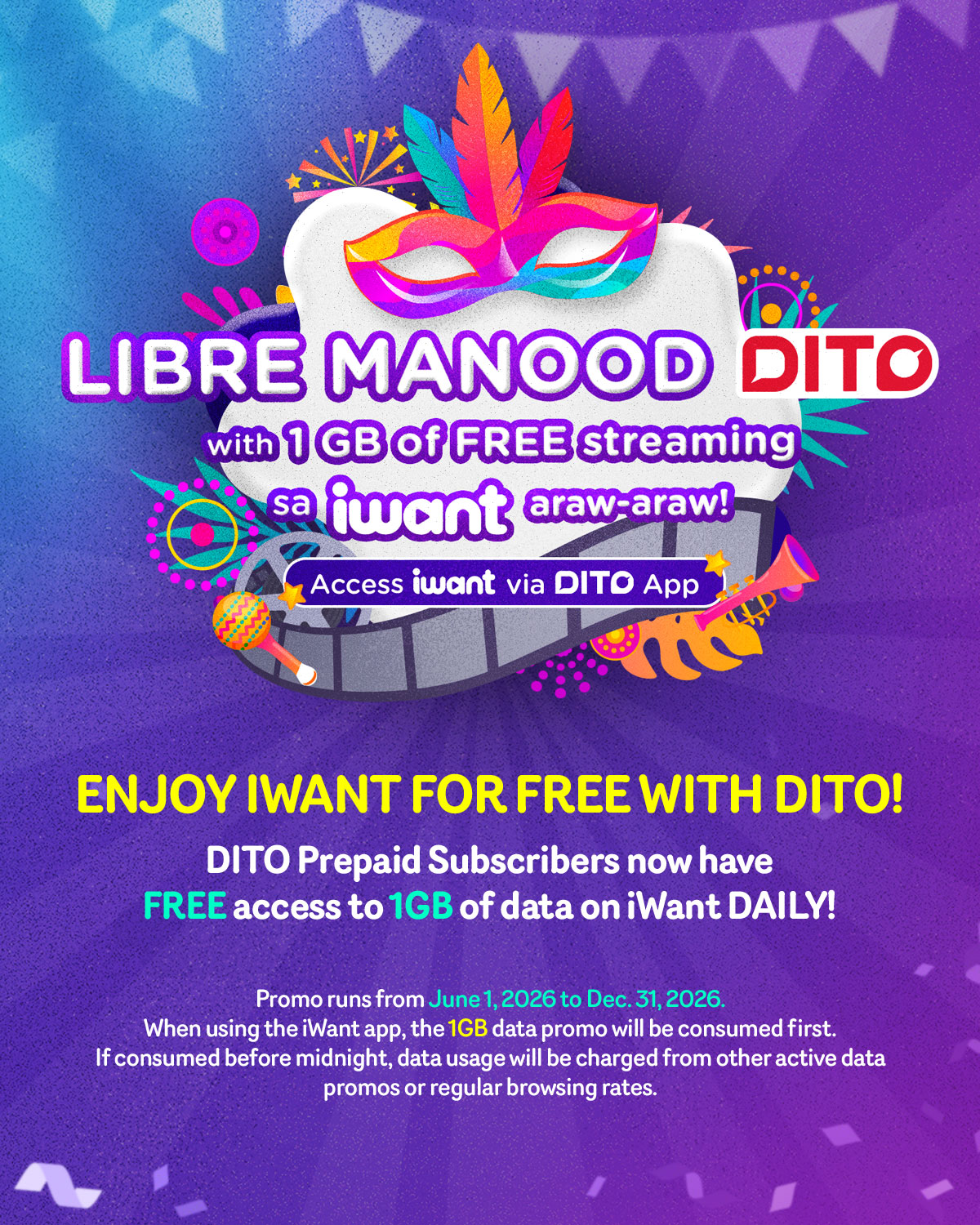 Free 1GB iWant Streaming Data for DITO Mobile Prepaid subscribers. (PR)